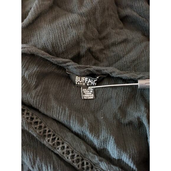 Buffalo David Bitton Womens 2XL Blouse Black XXL Slinky V-Neck Cut-Out Short Sl - Picture 10 of 12